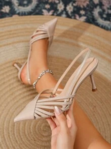 Women's High Heel Thin Strap Hollow-Out Fashion Backstrap Pumps - Beige - View 1