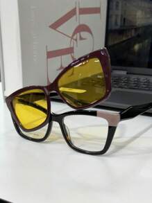 Clip-On 3-In-1 Women's Glasses Frame All Made Of Highly Resistant Polarized Solar Acetate 1324 - 鏽棕色 - 查看 3