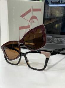 Clip-On 3-In-1 Women's Glasses Frame All Made Of Highly Resistant Polarized Solar Acetate 1324 - 鏽棕色 - 查看 2