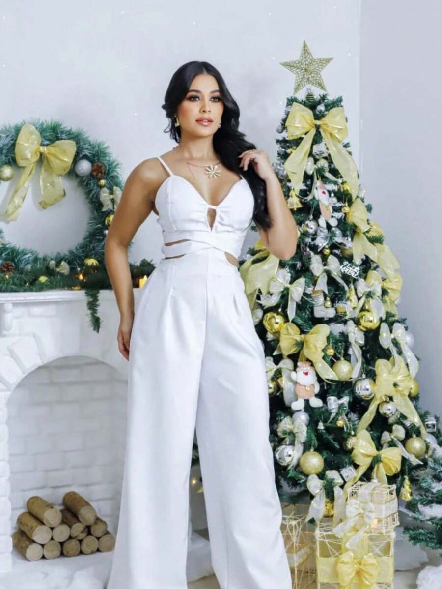 Elegant Tailored Jumpsuit (0053) - White - View 1