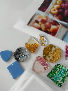 几何树脂铸造珠宝模具，树脂珠宝模具，环氧树脂硅胶模具，珠宝DIY吊坠模具，耳环，项链珠宝生产 - 白色 - 查看 6