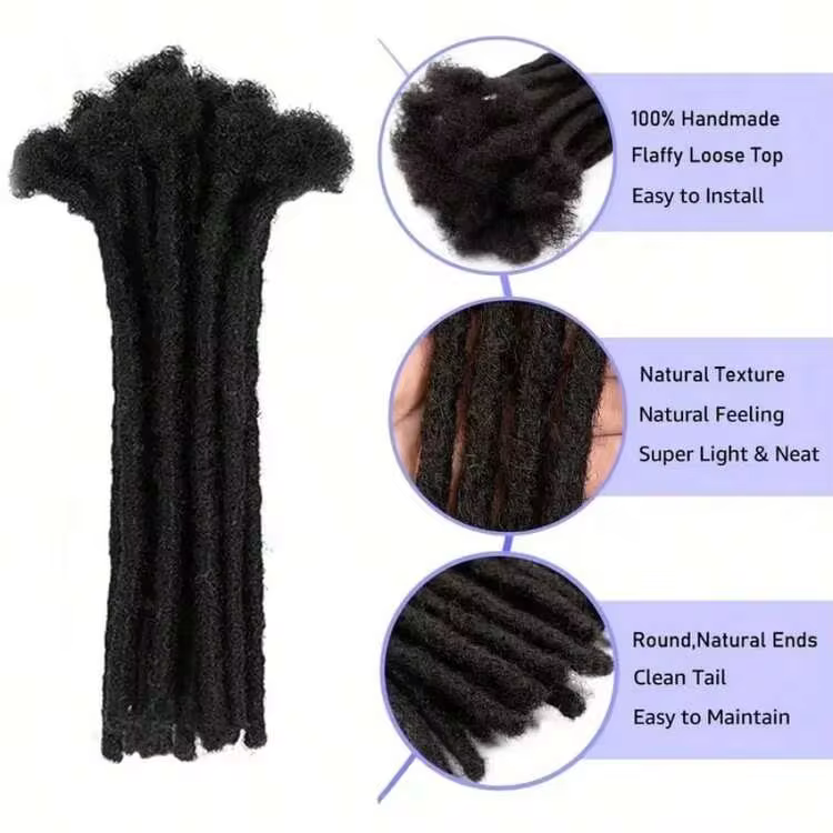 10pcs/Pack Synthetic Hair Extensions, 0.6cm Width, Permanent Dreadlocks, Unisex, 6/8/12 Inch Thickness Options, Natural Black - Black - View 4
