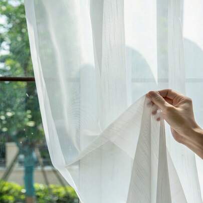 1 pieza Cortina velo de ducha de meteoritos blanca, tela de lino fina transparente para sala de estar, dormitorio, balcón, oficina, decoración del hogar, sin incluir riel ni vara romana