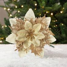 圣诞一品红人造花装饰 5.5 英寸圣诞树花环花环装饰闪光花饰圣诞新年婚礼派对装饰品