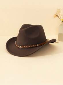1pc Unisex Children Star Leather Decor Canvas Cowboy Hat, Western Style Retro Cap, 4 Season Accessory With Detachable Cord, Suitable For Casual, Outdoor, Party - Star Leather Brown - View 23