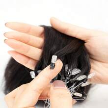 Black Microlink Hair Extensions Human Hair Micro Link Hair Extensions Off Hair Micro Loop Hair Extensions Natural Black Microlinks Human Hair Extensions 50G/50S #1B 18-24Inch - Natural Black - View 7