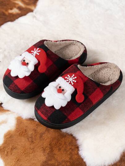Ultra-Soft Men Christmas Slippers With Santa Claus Graphic Design - Cozy Warm Indoor Shoes, Anti-Skid Slip-On For Winter House Use