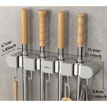 1pc ABS Mop Organizer Holder, Strong Sticky Multifunctional Mop And Broom Storage Hooks - Wall Mounted Punch-Free Adhesive Holder With Easy Installation, Household Cleaning Tool Rack Organizer, Bathroom Kitchen Garden Toilet Multifunctional Tool Storage Clip, Cleaning Accessories, Household Gadgets,Bag,Organizer,Storage,Kitchen