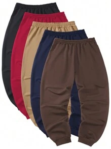 5pcs Men Solid Color Casual Sweatpants Loose Fit Workout Joggers Track Pants - Multicolor - View 3