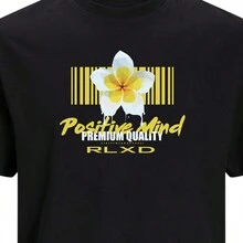 Cotton Streetwear T-Shirt Design Round Neck Stylish - 黑色 - 查看 3
