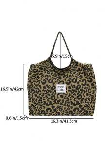 时尚豹纹帆布手提包，百搭优质女士包，适合购物、上班通勤、单肩包，时尚猎豹印花女士包豹纹回归 - 黑色 - 查看 2