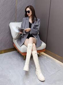 Botas altas de mujer color marrón, nuevo estilo primavera 2025, botas de montar altas delgadas sin sobre la rodilla, de ajuste ceñido, talla grande 43
