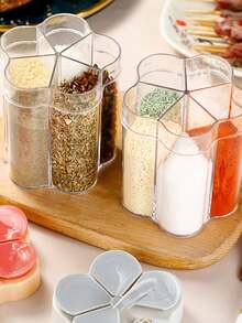 5 In 1 Travel Spice Containers Multifunctional Flap Seasoning Container Shaker Jars Seasoning Jar Spice Bottle Sealed Lid Kitchen Spice Tank Rack Kitchen Spice Rack Clear Plastic Container Jars Concise Ang Practical Perfect For Bbq Camping Hiking Barbecue Travel And Kitchen(Green) - Green - View 2