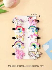 10pcs Cute Unicorn Hair Clips (Accessory Color And Card Packaging May Vary From Actual Item)