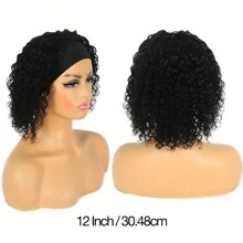 Headband Wig Short Bob Curly Wig Deep Wave Human Hair Wigs With Headband For Women Deep Curly 150% Density Glueless Full Machine Made Brazilian Remy Human Hair Deep Wavy Bob Wig Natural Color 12-16 Inch