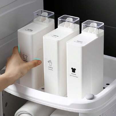 1 Hộp đựng bột giặt có cốc đong, Hộp đựng bột giặt có thể tái sử dụng, Chai đựng bột giặt chống rò rỉ, Hộp đựng nước giặt, Hộp đựng chất lỏng Trang trí phòng tắm tại nhà Trang trí mùa thu Trở lại trường