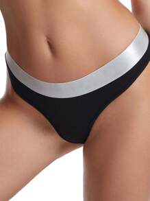 4pcs/Set Women's Stretch Modal Thongs With Solid Color Letters, Comfortable And Breathable Low Waist Sports Triangle Briefs, Simple Fashion Seamless Elastic Basic Thong Panties, Soft And Comfortable Quick-Drying Casual Home Briefs