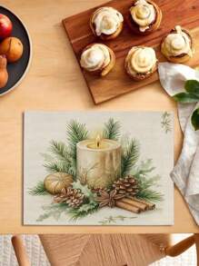 1pc Christmas Candle & Pine Cone Table Runner, Christmas Home Decor Table Runner, Indoor Outdoor Party Supplies, Room Decoration. Suitable For Christmas Home Kitchen Decor And Christmas Event Party Decoration - Multicolor - View 10