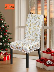 1 szt./4 szt./6 szt. Bardzo rozciągliwe pokrowce na krzesła z folii złotej na Boże Narodzenie, odpowiednie do kuchni, jadalni, na imprezy, odporne na kurz i brud dekoracyjne pokrowce na krzesła