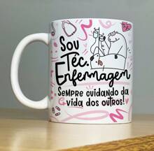 Caneca de Porcelana Personalizada - Profissão: Eu Sou um Técnico de Enfermagem com Flork - Cor: Rosa - 325ml, - Multicolorido - Visão 3