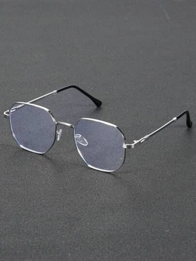 1副男士几何金属经典优雅现代简约透明眼镜，适合上学、办公、阅读、看电视、使用手机等场合。