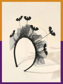 1 pieza Diadema de maya con murciélago estilo gótico para Halloween, tocado de disfraz de fiesta, diadema de Halloween - Negro - Ver 3