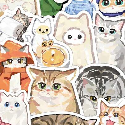 77 张可爱小猫贴纸，适用于滑板、吉他、行李箱、DIY 手机壳装饰、搞笑贴纸、动漫贴纸、印花布贴纸、贴纸、猫、猫贴纸