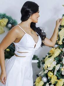 Elegant Tailored Jumpsuit (0053) - White - View 2