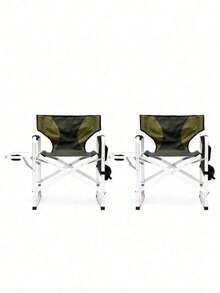 1-Piece Padded Folding Outdoor Chair With Side Table And Storage Pockets,Lightweight Oversized Directors Chair For Indoor, Outdoor Camping, Picnics And Fishing,Black/Grey - Xanh lá cây + Nhôm-4 - Xem 2