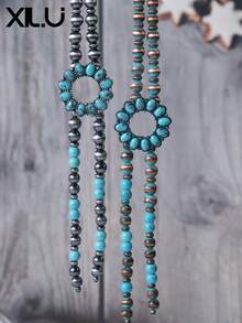 1 chiếc vòng cổ hạt ngọc lam hình tròn hình học với chất liệu CCB - Mặt dây chuyền phong cách Navajo phương Tây cho chuỗi áo len của phụ nữ - phong cách Navajo - Xem 1