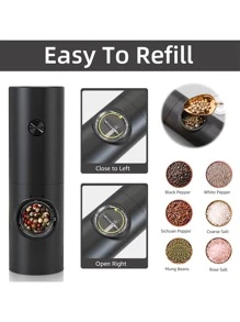 2 件/1 套电动胡椒盐研磨器，带存储底座的胡椒研磨器套装，电池供电，可调节粗细度黑胡椒研磨机，自动研磨带 LED 灯，厨房配件，适用于烧烤餐厅厨房 - 2黑 - View 4