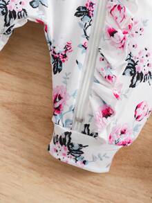 2pcs/Set Newborn Baby Girl Jumpsuit With Hairband, European-American Style Baby Girl Long Sleeve Zipper Jumpsuit, Autumn/Winter - White - View 8