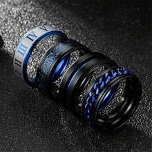 4 件不锈钢男士戒指套装，包括罗马数字戒指、链式戒指、龙纹戒指，适合各种场合