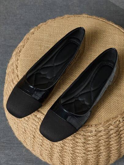 Damskie buty z kwadratowym noskiem, czarne, płaskie, swobodne, wsuwane, wygodne, biurowe, mokasyny