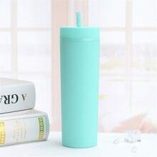 高品质双层塑料杯,哑光橡胶漆水瓶,可重复使用的直吸管杯,480ml/16oz 男女通用办公水瓶、玻璃杯、咖啡杯。适用于办公室、餐厅、户外、学校、生日、母亲节、节日礼物 - 多色 - 查看 9