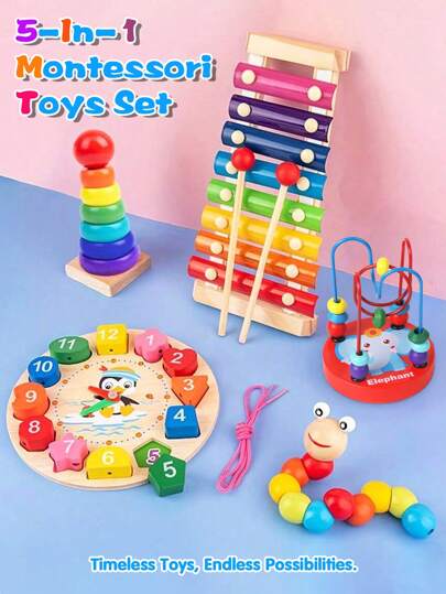 Christmas Decoration 5-IN-1 Toddler Musical Instruments, Wooden Percussion Instruments For Baby Kids Preschool Educational Musical Toys Set Boys And Girls,Baby Toys,Toddler Toys,Baby Girl Toys,Baby Musical Toys,Toddler Girls,Boy Toys Baby