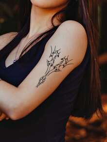 1 件经典“刀锋”设计防水临时纹身贴纸，适用于手臂/背部，可水洗、防汗、无反射，适合潮流时尚用户 - 黑色 - 查看 4