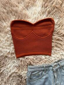 Plain Strapless Crop Top In Women's Modal - 棕色 - 查看 1