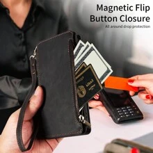 1 件复古翻盖钱包式手机壳，带卡槽和腕带，适用于 17 Pro Max/17 Pro/Air/17、A16 系列 - 黑色 - 查看 7
