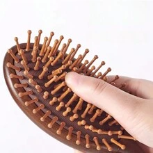 1 件装天然木质发刷檀香气垫梳用于头皮按摩防静电不打结椭圆形