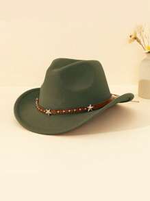 1pc Unisex Children Star Leather Decor Canvas Cowboy Hat, Western Style Retro Cap, 4 Season Accessory With Detachable Cord, Suitable For Casual, Outdoor, Party - Star Leather Brown - View 14
