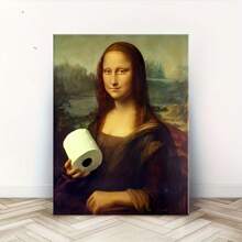 1pc Fun Home Decor Bathroom Wall Art, Mona Lisa With Toilet Paper Roll Canvas Print, Unframed Humorous Renaissance Style Poster For Home Office, Bedroom, Living Room Decor, Waterproof Artwork, Perfect Gift - Multicolor - View 7