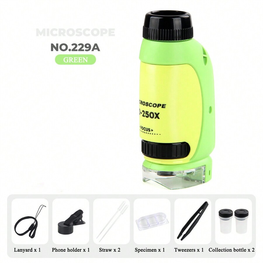 Pocket Microscope With LED Light 50X250X, Teaching Aids For Science