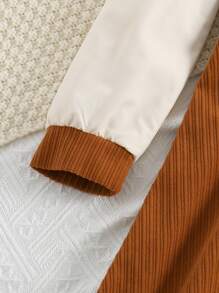 Tween Girl Elegant Patchwork 2 In 1 Long Sleeve Dress With Belt, Soft Corduroy Fabric, A-Line Silhouette, Stylish For Holidays, Parties, School Events, Can Be A Great Gift, Suitable For Autumn And Winter, Please Order According To Our Size Chart For The Best Fit