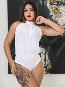 Elegant Sexy Casual Women's Turtleneck Bodysuit - trắng - Xem 4