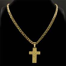 Stainless Steel Cross Jesus Pendant Necklace For Men Gold Hip Hop Chain Cross Necklace Jewelry Accessory Gift