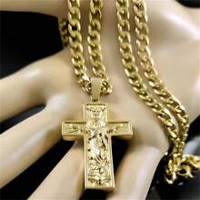 Stainless Steel Cross Jesus Pendant Necklace For Men Gold Hip Hop Chain Cross Necklace Jewelry Accessory Gift