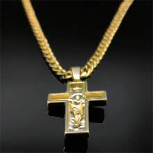Stainless Steel Cross Jesus Pendant Necklace For Men Gold Hip Hop Chain Cross Necklace Jewelry Accessory Gift