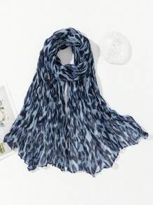 1pc Classic Leopard Print Crinkle Fashion Scarf, Versatile For Commuting, Travel And Outfits - Blue - View 1