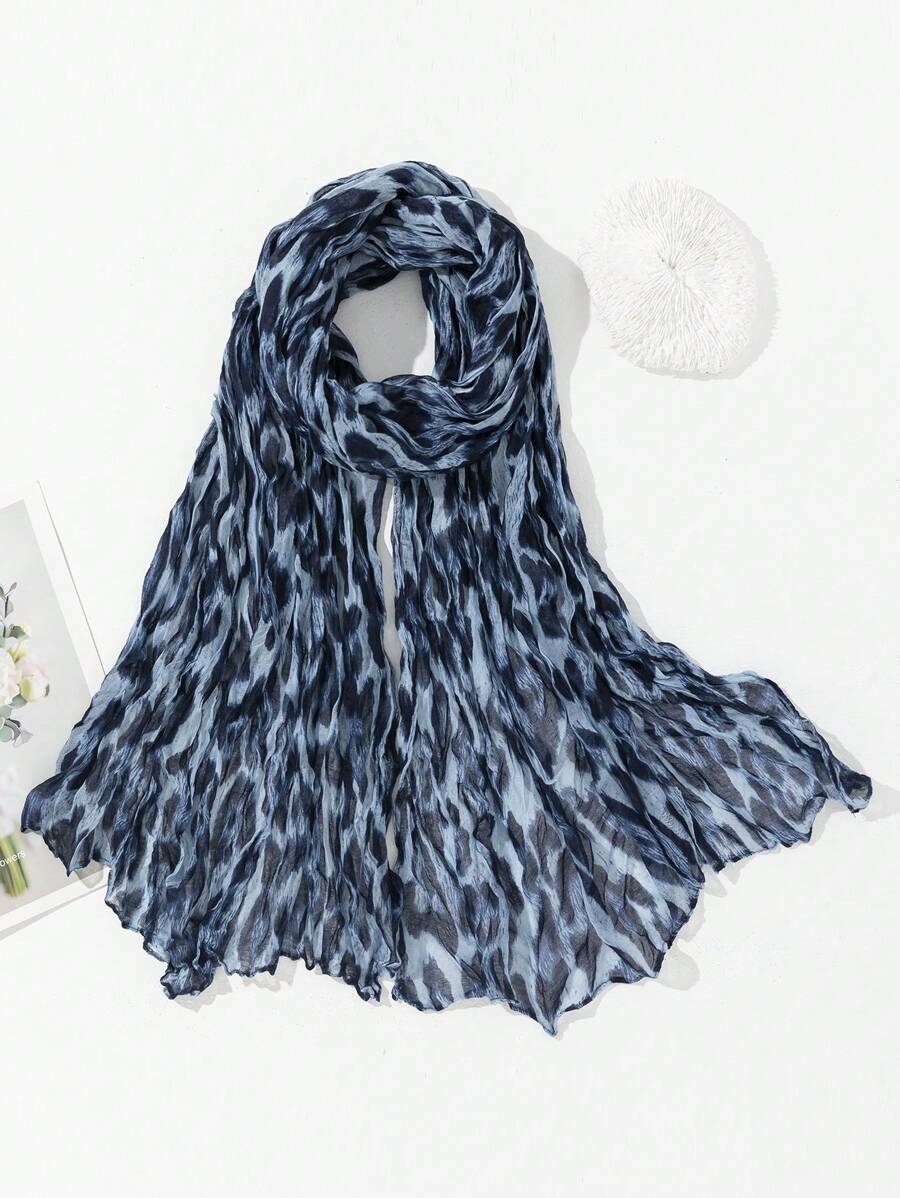 1pc Classic Leopard Print Crinkle Fashion Scarf, Versatile For Commuting, Travel And Outfits - Blue - View 1